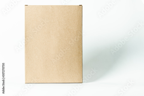 Close up bank cover  paper mockup box with white background