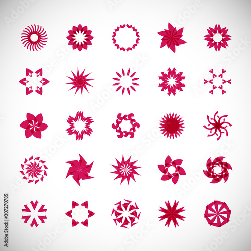 Abstract Circle Logo Set. Vector Isolated On Gray. Abstract Circular Logo For Company Symbol, Star, Tech Icon And Element Design. Creative Icons For Flower And Decorative Logo. Abstract Round Template © milosdizajn