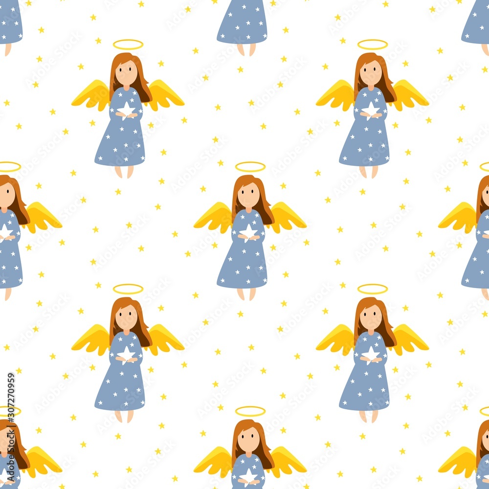 Christmas cute angels seamless pattern. Christmas pattern with angel. Great design for greeting cards, fabric, wallpaper and invitations. Christmas cute angels seamless pattern. Christmas pattern with angel. Great design for greeting cards, fabric, wallpaper and invitations.