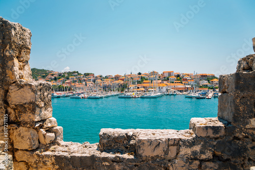Adriatic sea and harbor view from Kamerlengo castle and fortress in Trogir, Croatia photo