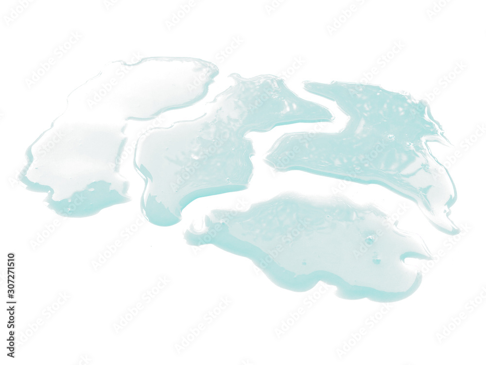 Spilled water puddle isolated on white background. Texture of spilled water. Water on white background.