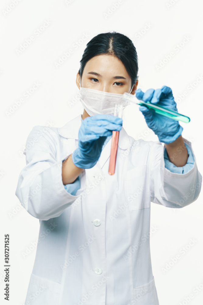 doctor in mask with syringe isolated on white doctor in mask with syringe isolated on white