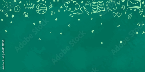 Back to school. Abstract chalkboard. Background with hand drawn school supplies