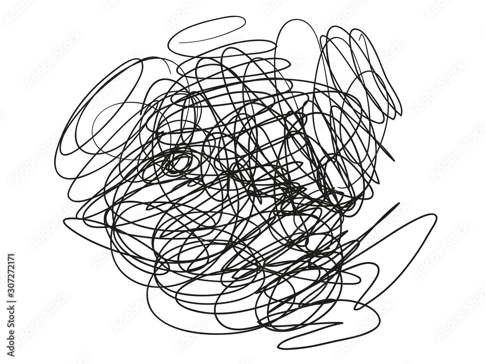 Chaos on white. Tangled lines. Hand drawn dinamic scrawls. Black and white illustration Chaos on white. Tangled lines. Hand drawn dinamic scrawls. Black and white illustration