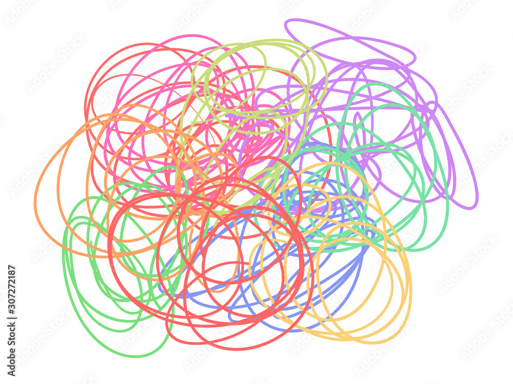 Colorful tangled shape on white. Chaos pattern. Scribble lines Stock Vector  | Adobe Stock
