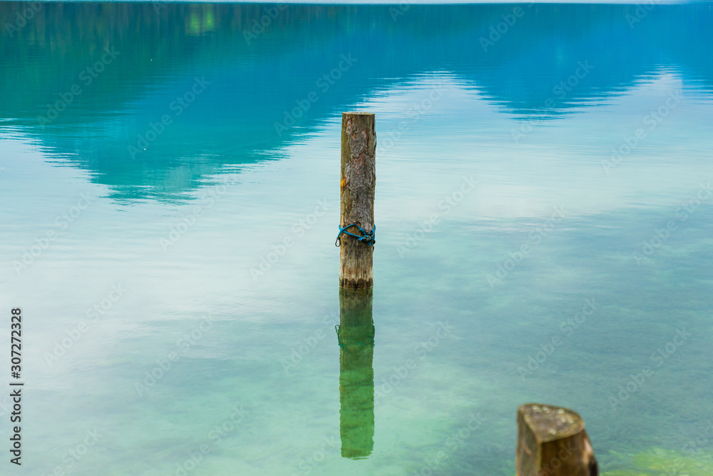 Reflection in Lake - Small Bird Wood Post Reflection in Lake - Small Bird Wood Post