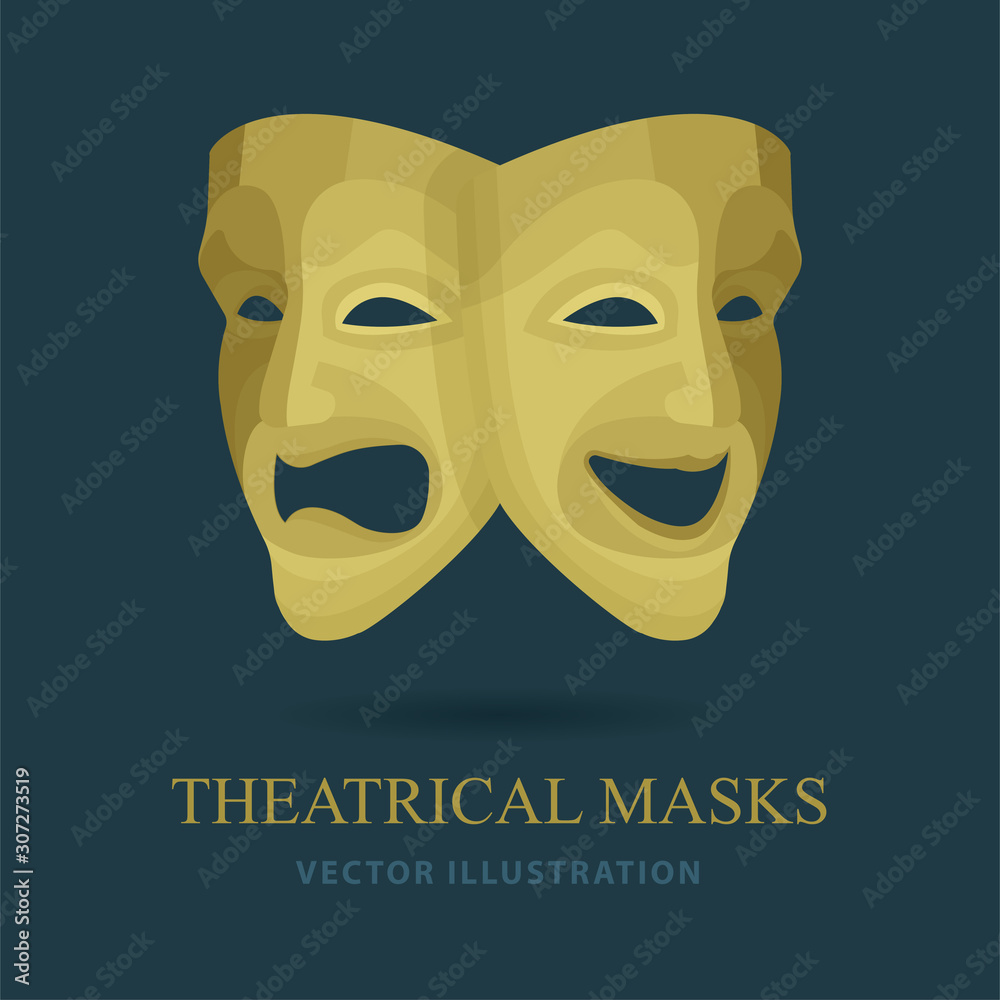 Masks. Theatrical masks. Comedy and tragedy masks vector illustrations