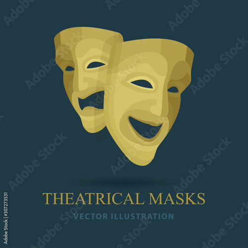 Masks. Theatrical masks. Comedy and tragedy masks vector illustrations set.