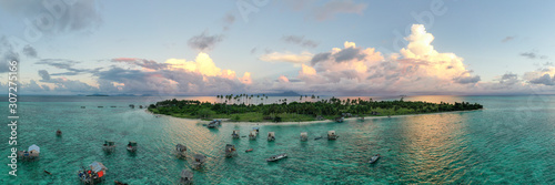 Aerial view beautiful landscape, island and blue ocean in Semporna, Sabah, Malaysia also the home of nomadic sea gypsy.