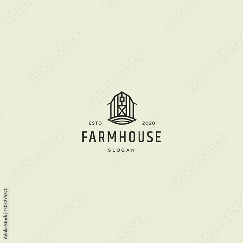 Barn logo hipster vintage retro vector line outline art icon