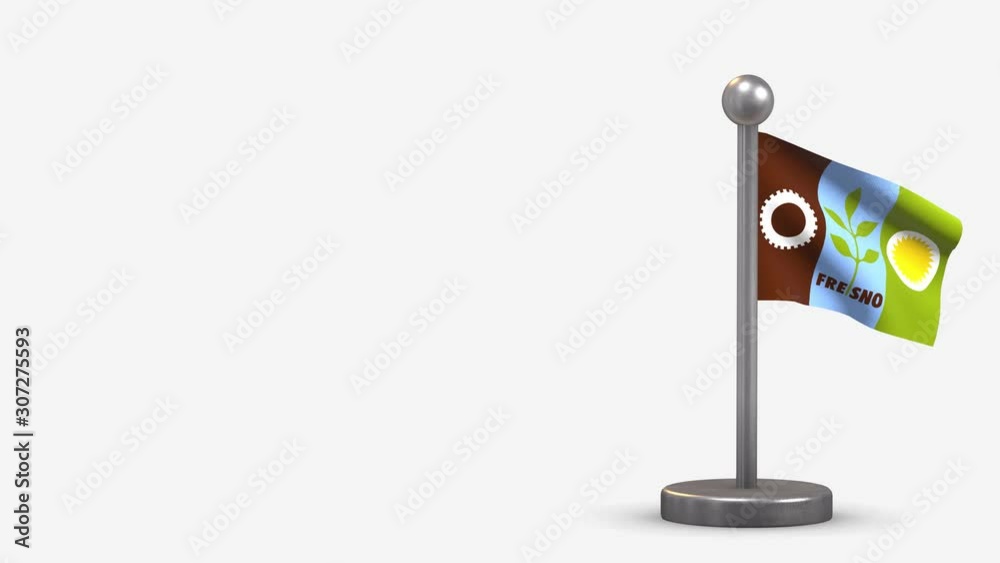 Fresno California 3D waving flag animation on tiny flagpole. Fresno California 3D waving flag animation on tiny flagpole.