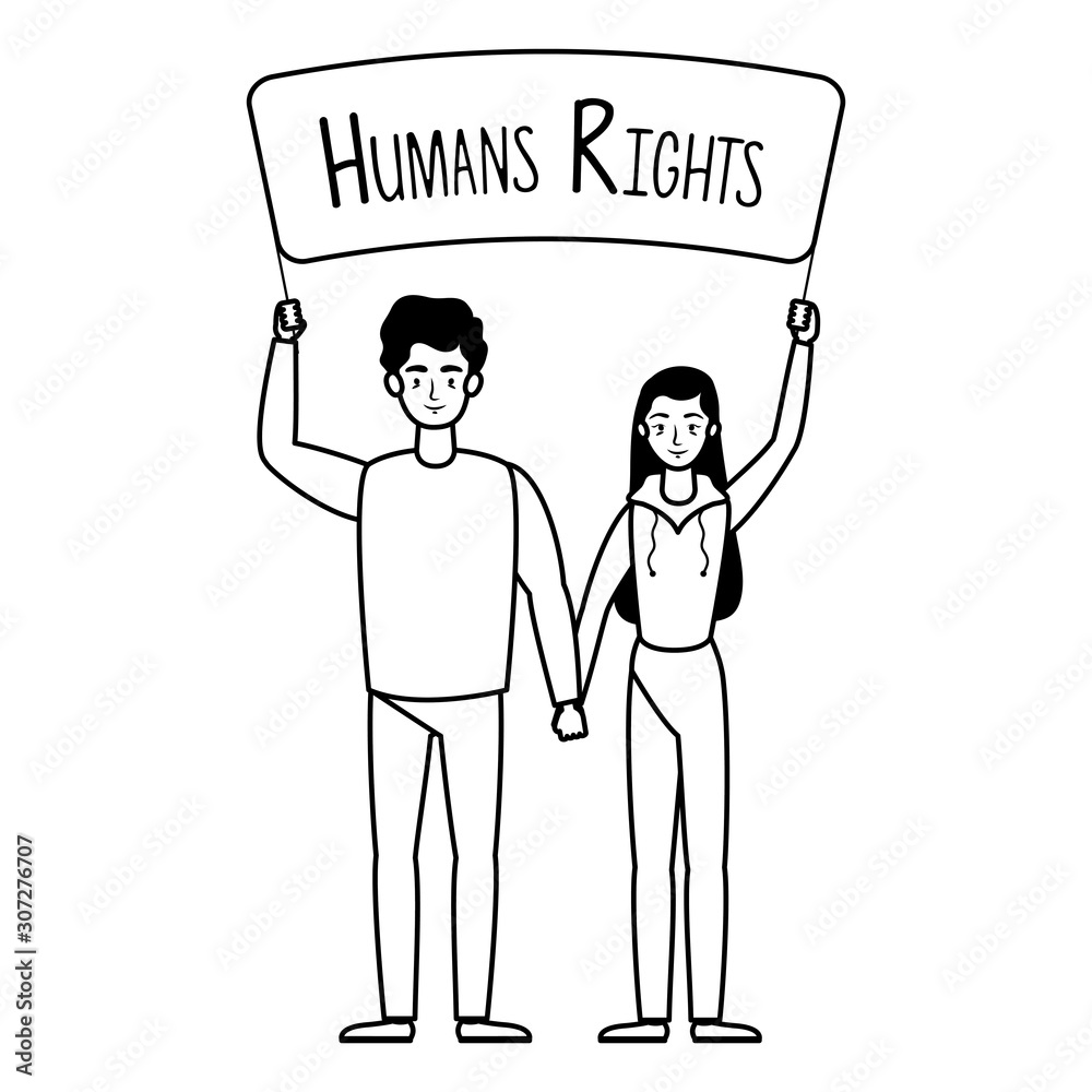 young lovers couple with human rights label young lovers couple with human rights label