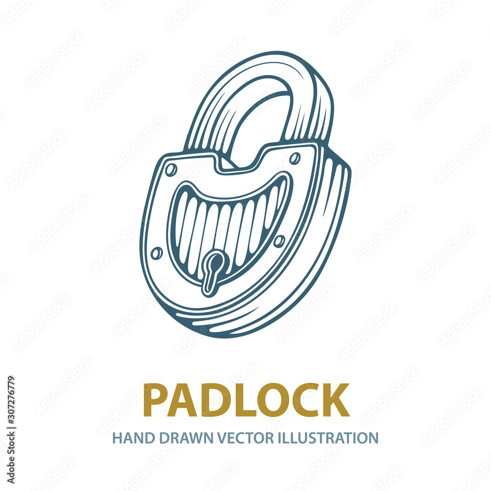 Padlock. Hand drawn padlock vector illustration. Retro style padlock sketch drawing. Part of set. Padlock. Hand drawn padlock vector illustration. Retro style padlock sketch drawing. Part of set.