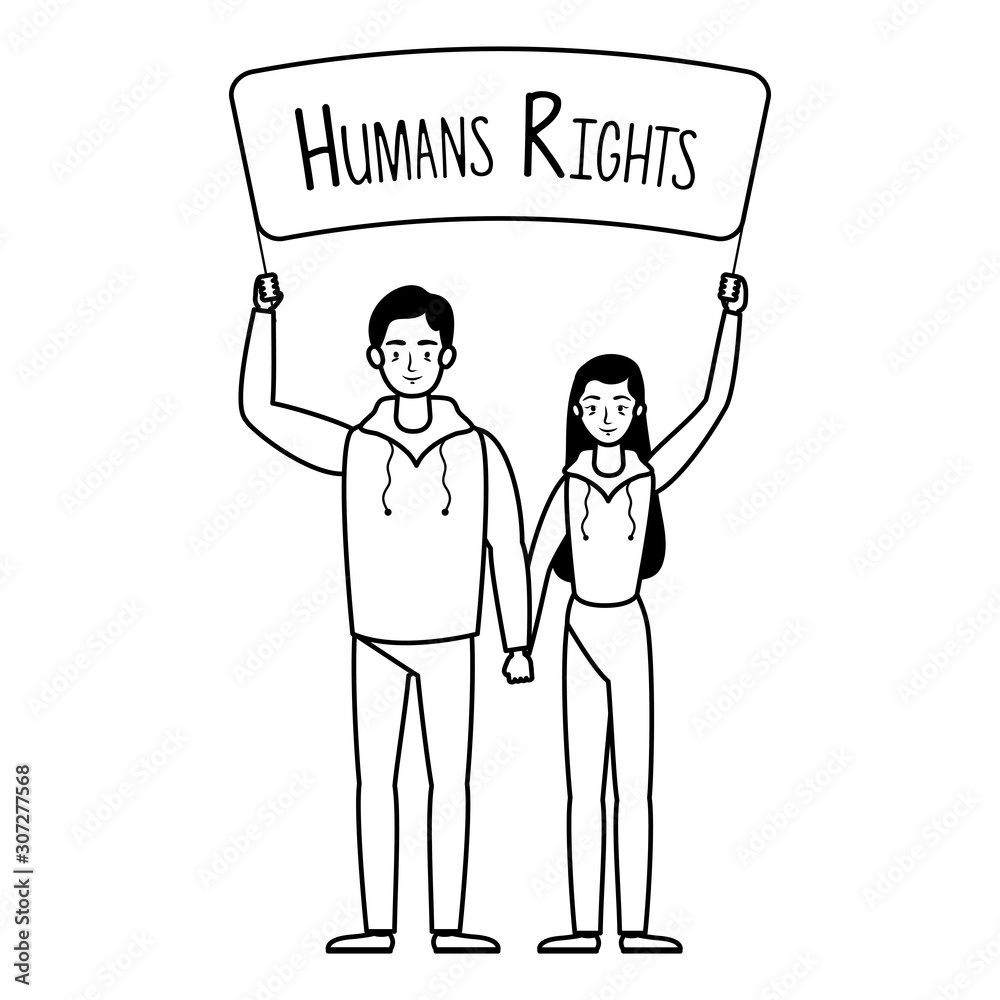 young lovers couple with human rights label young lovers couple with human rights label