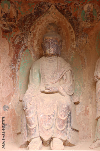Buddhist sculpture in Bingling Temple and grottoes, Yongjing, Gansu Province, China.UNESCO World heritage site.(Silk Roads: the Routes Network of Chang'an-Tianshan Corridor)