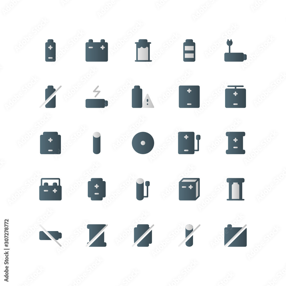 Set of battery, lithium, electricity, flat style icon - vector