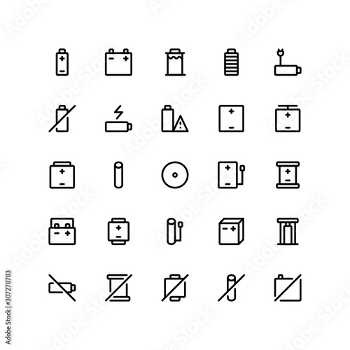 Set of battery, lithium, electricity, outline style icon - vector
