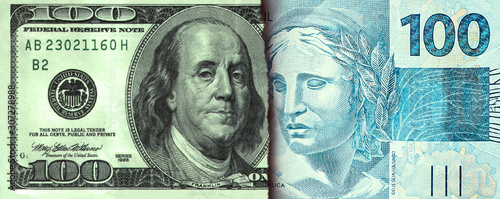dollar and brazilian real, high dollar concept in brazil. Brazilian stock exchange.