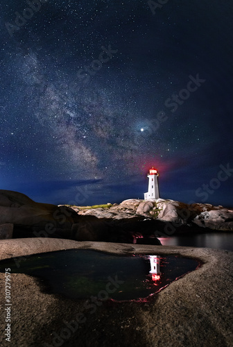 Milky way at Peggy's Point lighthouse in Peggy's Cove, Nova Scotia, Canada
