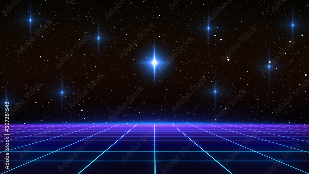 80s Retro Sci-Fi Background Futuristic Grid landscape. Digital cyber surface style of the 1980`s. 3D illustration 80s Retro Sci-Fi Background Futuristic Grid landscape. Digital cyber surface style of the 1980`s. 3D illustration