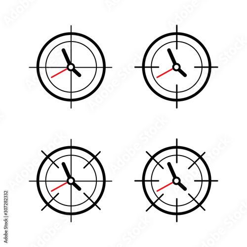 Time target concept. Target and watch combined icons set.