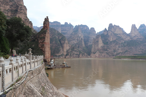 Landscape at Bingling Temple, Yongjing, Gansu Province, China.UNESCO World heritage site.(Silk Roads: the Routes Network of Chang'an-Tianshan Corridor) photo