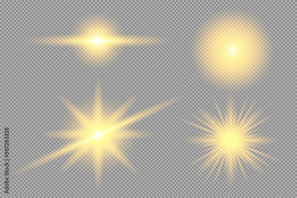 Glowing light vector yellow effect. The star flashed sparks, rays. The design element is a transparent background. Glowing light vector yellow effect. The star flashed sparks, rays. The design element is a transparent background.
