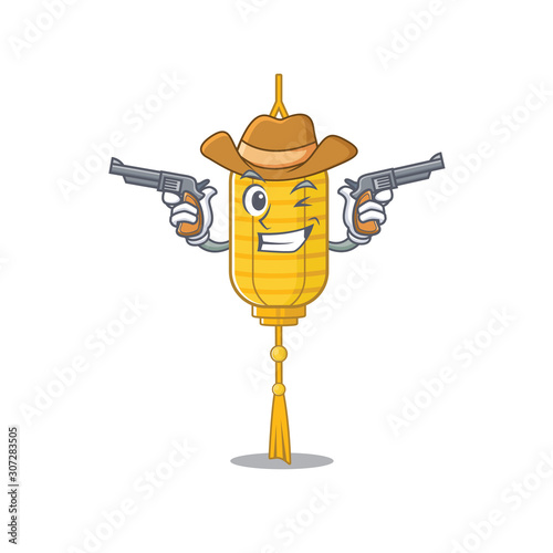 Lamp hanging cartoon character as a Cowboy holding guns