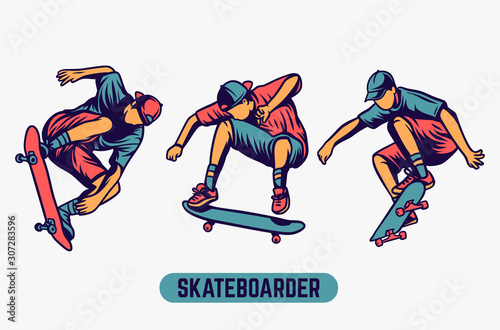 Skateboarder colored illustration design element