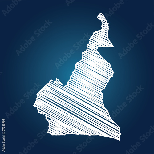Drawing map on blackboard of Cameroon. drawn on chalkboard with scribbled map of Cameroon. can be use for education. vector illustration.