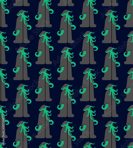 Cult Cthulhu pattern seamless. See monster follower background. Monk octopus with tentacles and in cassock