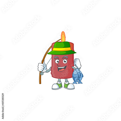 Happy smiley funny Fishing red candle design