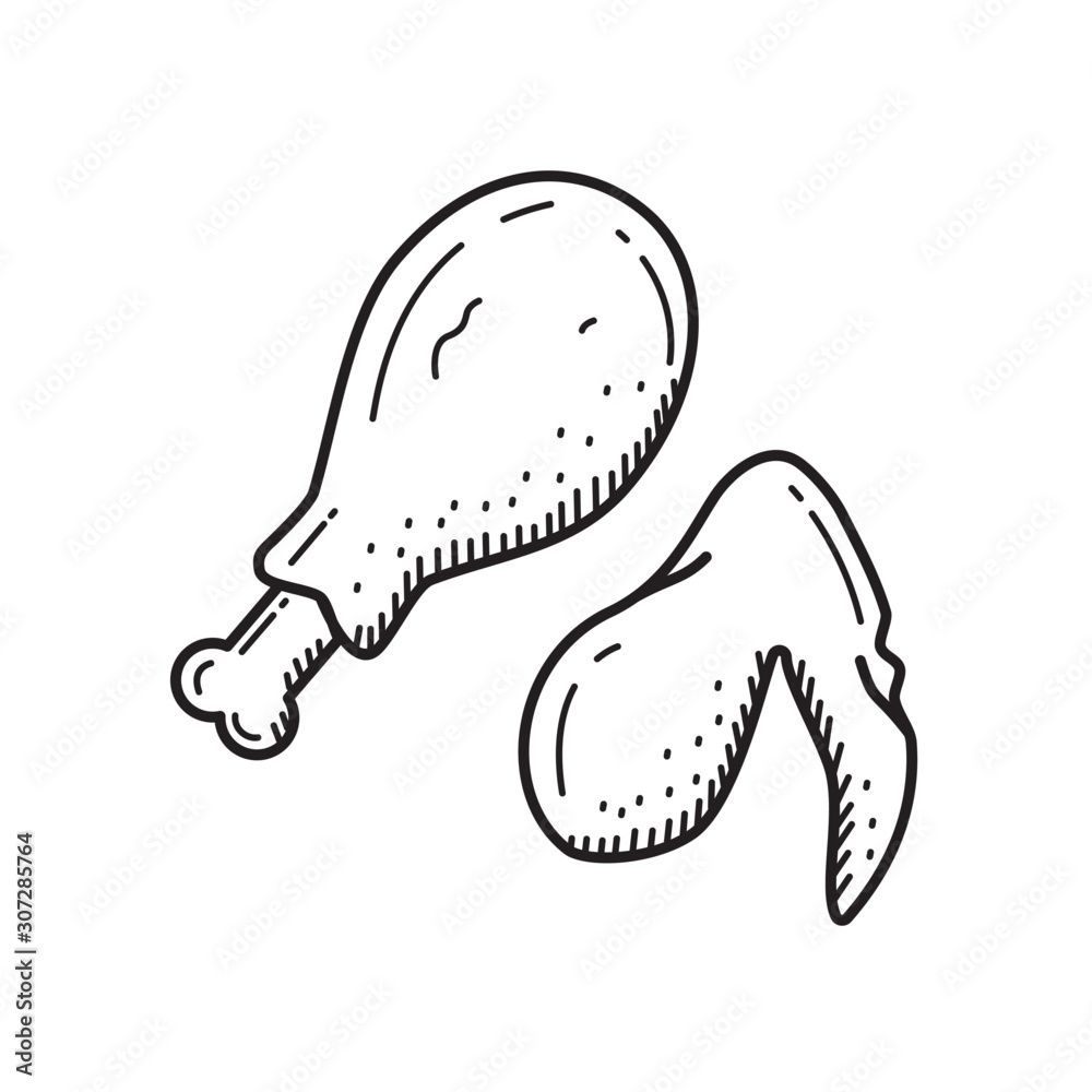 Fried chicken vector illustration with black hand drawn style isolated