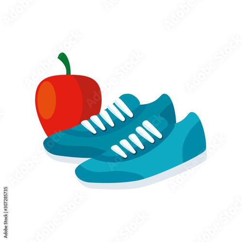 shoes of sport with apple fruit isolated icon vector illustration design