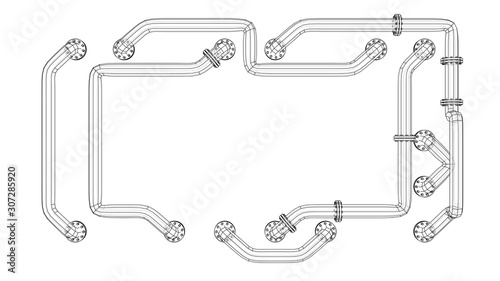 Banner is entangled in pipes with flanges. Vector
