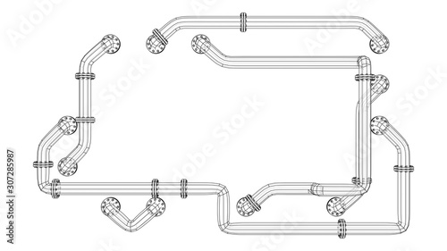 Banner is entangled in pipes with flanges. Vector