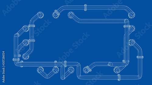 Banner is entangled in pipes with flanges. Vector
