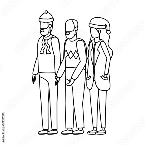 cute grandfather with young couple using christmas hat