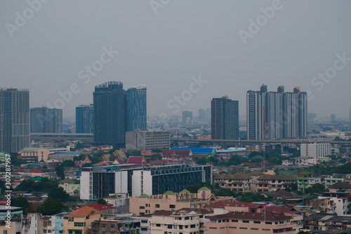 View from window of Bangkok City on a foggy day. © tigercat_lpg
