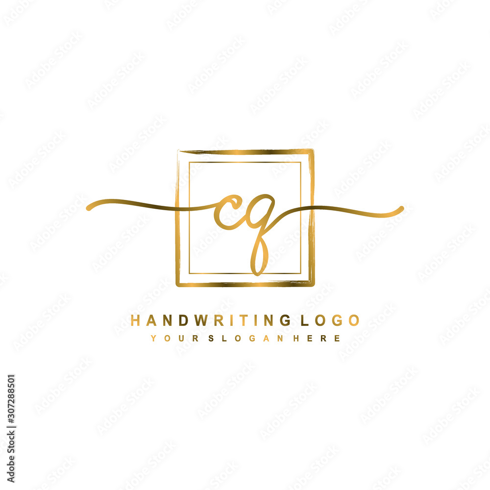 Initial C Q handwriting logo design, with brush box lines gold color. handwritten logo for fashion, team, wedding, luxury logo. Initial C Q handwriting logo design, with brush box lines gold color. handwritten logo for fashion, team, wedding, luxury logo.