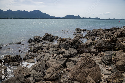 Rock and Sand beach, Landscape of Koram Island, Sam Roi Yod National Park, Prachuap Khiri Khan Province, Thailand