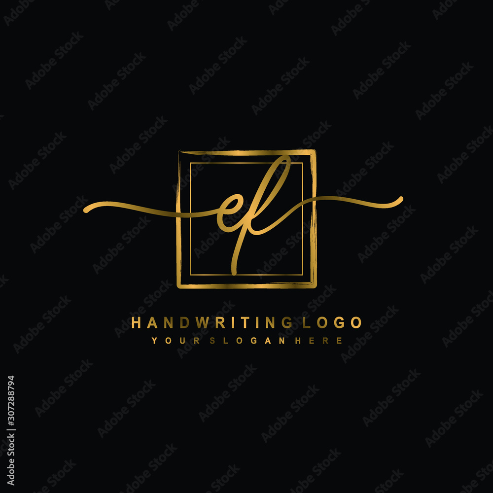 Initial E F handwriting logo design, with brush box lines gold color. handwritten logo for fashion, team, wedding, luxury logo. Initial E F handwriting logo design, with brush box lines gold color. handwritten logo for fashion, team, wedding, luxury logo.