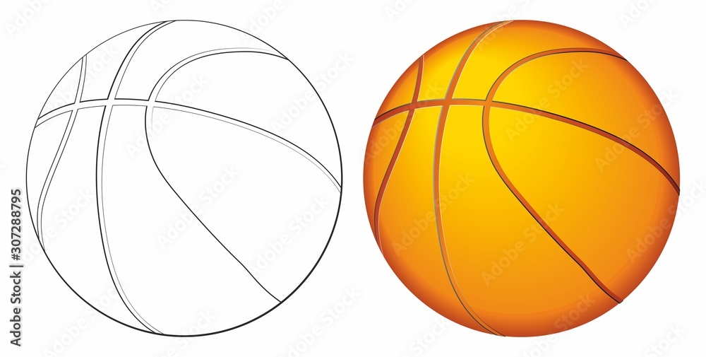 Obraz premium Basketball ball. as a sports and fitness symbol of a team leisure activity playing with a leather ball dribbling and passing in competition tournaments. Vector illustration.