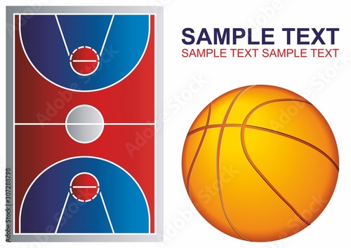 Basketball court floor with line on wood texture background. Vector illustration.