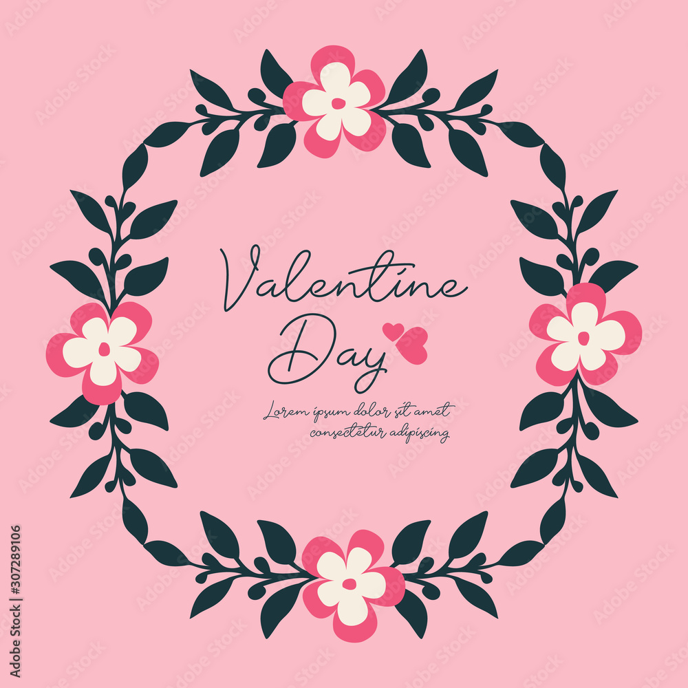 Card valentine day, with design leaf flower frame. Vector