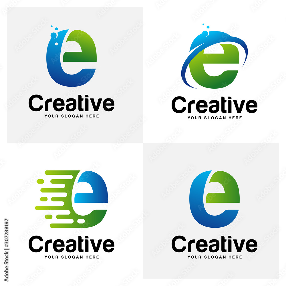 Set of Letter E Logo Design Concept Vector, Initial E Logo Template, Icon Symbol