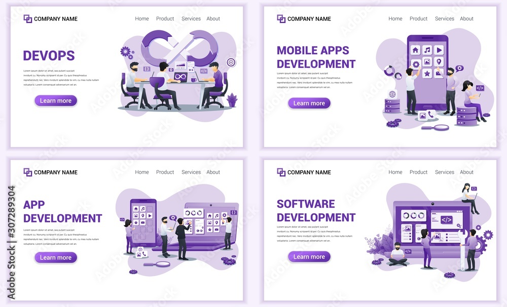 Set of web page design templates for computer programmers, mobile and ...