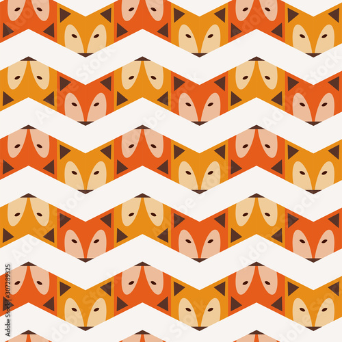 Abstract seamless retro fox pattern in line
