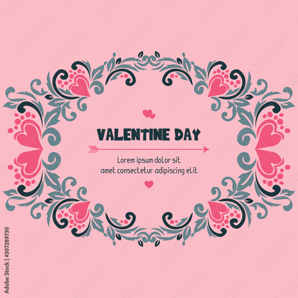 Text valentine day, love, with leaves frame. Vector