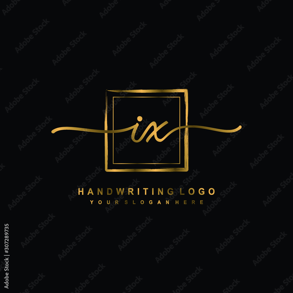 Initial I X handwriting logo design, with brush box lines gold color. handwritten logo for fashion, team, wedding, luxury logo. Initial I X handwriting logo design, with brush box lines gold color. handwritten logo for fashion, team, wedding, luxury logo.